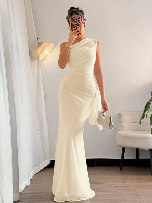 Asymmetrical Neck Bodycon Maxi Dress