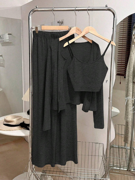 Camisole, Cardigan & Straight Pants Knit Set