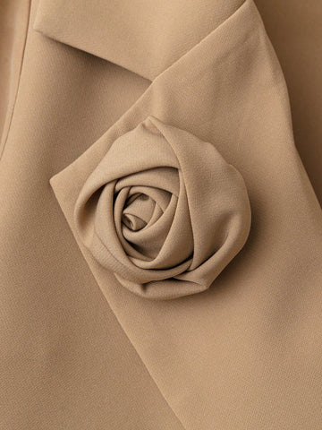 Elegant Floral Applique Long Sleeve Blazer Jacket & A-Line Skirt Set Elegant Floral Applique Long Sleeve Blazer Jacket & A-Line Skirt Set