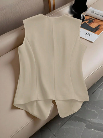 Versatile Sleeveless Single-Breasted Cinched Waist Faux Pocket Women Shirt Versatile Sleeveless Single-Breasted Cinched Waist Faux Pocket Women Shirt