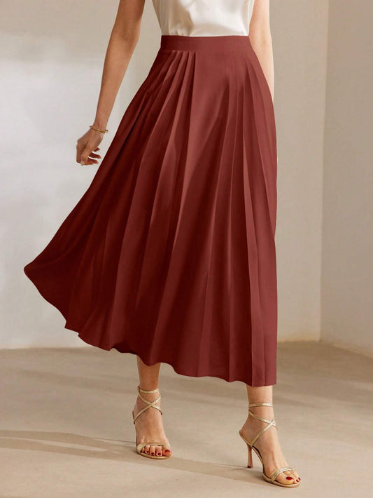 MOTF PREMIUM ELASTIC WAIST PLEATED A LINE LONG SKIRT