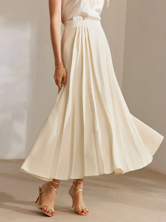 MOTF PREMIUM ELASTIC WAIST PLEATED A LINE LONG SKIRT