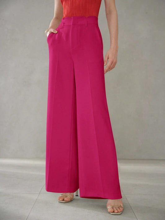 MOTF PREMIUM SOLID SLANT POCKET SEAM FRONT WIDE LEG SUIT PANTS