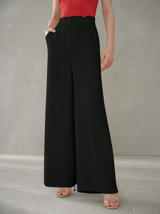 MOTF PREMIUM SOLID SLANT POCKET SEAM FRONT WIDE LEG SUIT PANTS