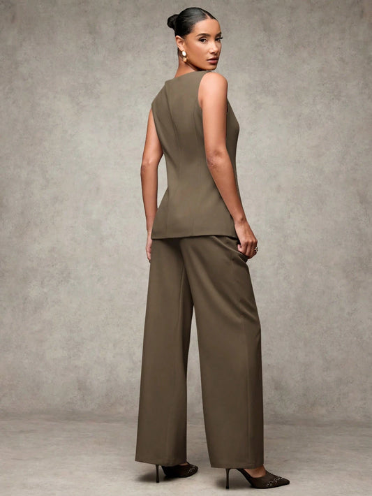 BAE Women's Solid Color Sleeveless Vest And Pants Set