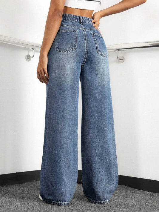 ICON Women's Casual Loose-Fit Wide-Leg Denim Pants With Pockets