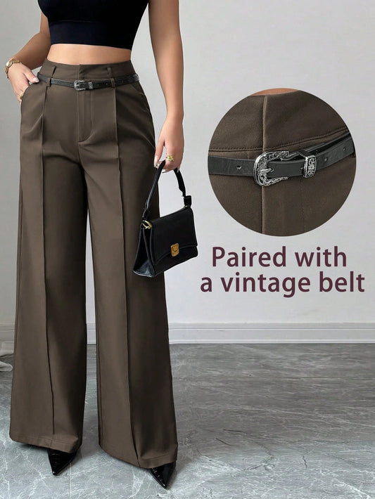 High Waist Solid Wide Leg Pants With Matching Vintage Belt