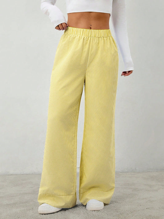 PETITE Women's Casual Minimalist Striped Wide-Leg Pants