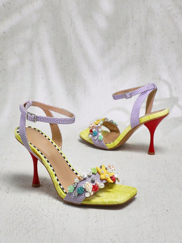 Ladies Kitten Heel Slingback Sandals With Fruit Ornamentations Ladies Kitten Heel Slingback Sandals With Fruit Ornamentations