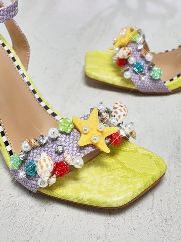 Ladies Kitten Heel Slingback Sandals With Fruit Ornamentations Ladies Kitten Heel Slingback Sandals With Fruit Ornamentations