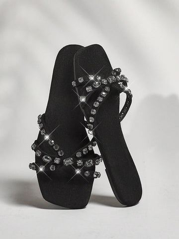 Women's Glass Rhinestone Casual Fashion Round Toe Flat Sandals Women's Glass Rhinestone Casual Fashion Round Toe Flat Sandals