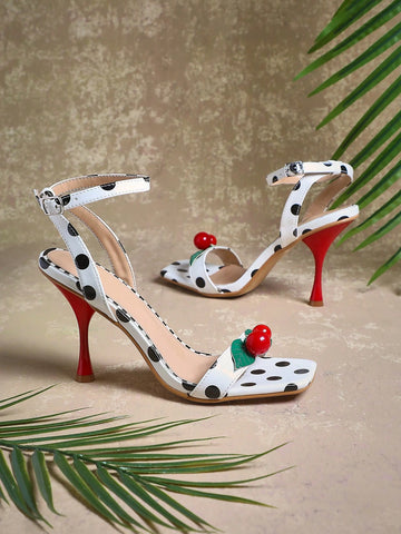 Ladies Kitten Heel Slingback Sandals With Fruit Ornamentations Ladies Kitten Heel Slingback Sandals With Fruit Ornamentations