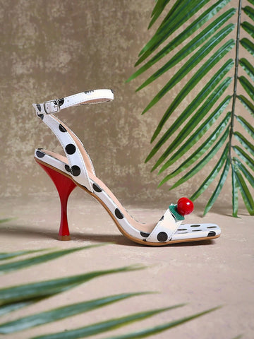 Ladies Kitten Heel Slingback Sandals With Fruit Ornamentations Ladies Kitten Heel Slingback Sandals With Fruit Ornamentations