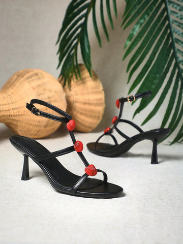 Ladies Kitten Heel Slingback Sandals With Fruit Ornamentations Ladies Kitten Heel Slingback Sandals With Fruit Ornamentations