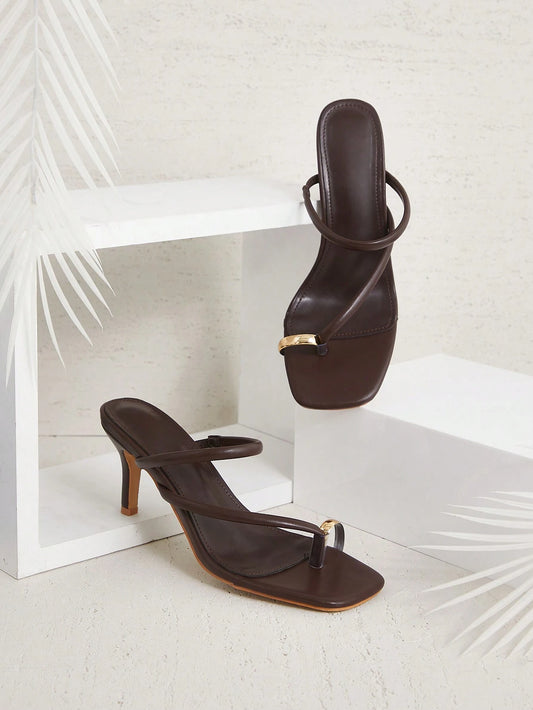 Open Toe Low Heel Black Pu Dress Shoes