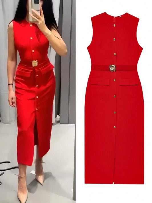 Women Spring Sleeveless Midi Dress