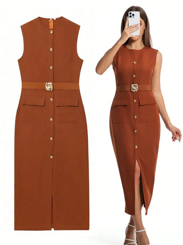 Women Spring Sleeveless Midi Dress Women Spring Sleeveless Midi Dress