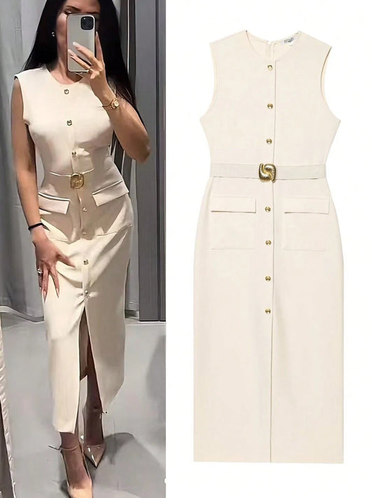 Women Spring Sleeveless Midi Dress