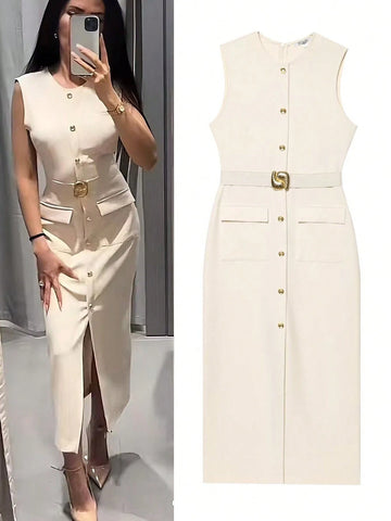 Women Spring Sleeveless Midi Dress Women Spring Sleeveless Midi Dress