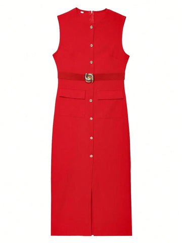 Women Spring Sleeveless Midi Dress Women Spring Sleeveless Midi Dress