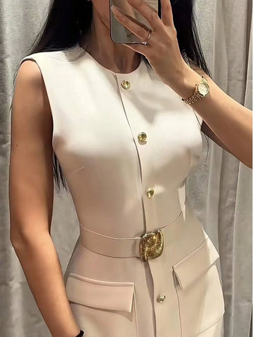 Women Spring Sleeveless Midi Dress Women Spring Sleeveless Midi Dress