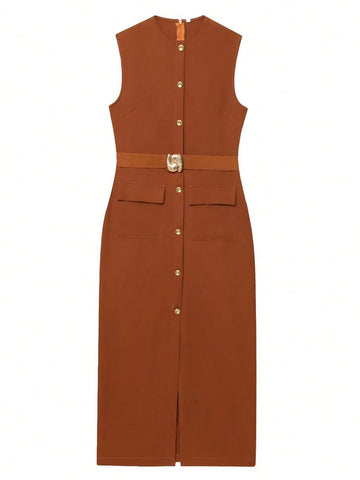 Women Spring Sleeveless Midi Dress Women Spring Sleeveless Midi Dress