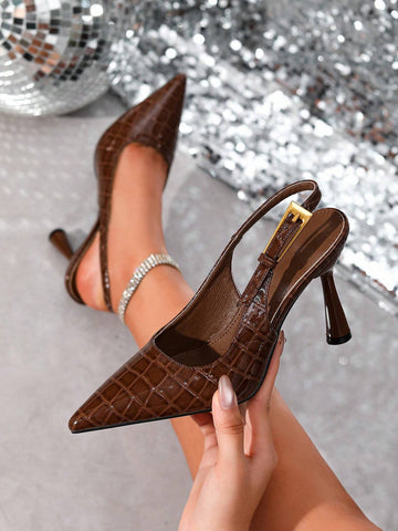 Women's Pointed Toe Fashion Button Detail Patent Leather Slip-On Heeled Pumps Women's Pointed Toe Fashion Button Detail Patent Leather Slip-On Heeled Pumps