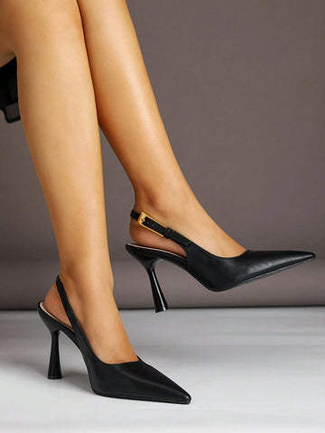 Women's Pointed Toe Fashion Button Detail Patent Leather Slip-On Heeled Pumps Women's Pointed Toe Fashion Button Detail Patent Leather Slip-On Heeled Pumps