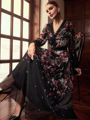 ZEYLAH Lace Patchwork Print Maxi Dress ZEYLAH Lace Patchwork Print Maxi Dress