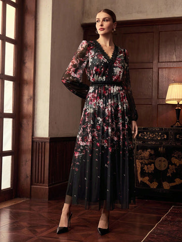 ZEYLAH Lace Patchwork Print Maxi Dress ZEYLAH Lace Patchwork Print Maxi Dress