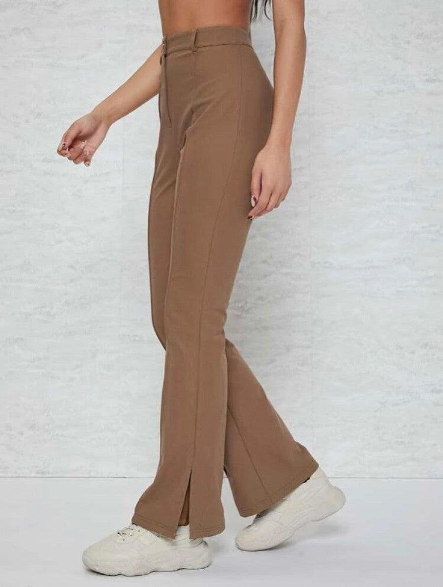 SBetro High Waist Slit Hem Solid Pants