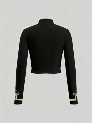 Stretchy Leopard T Shirt With Half-Neck Zipper