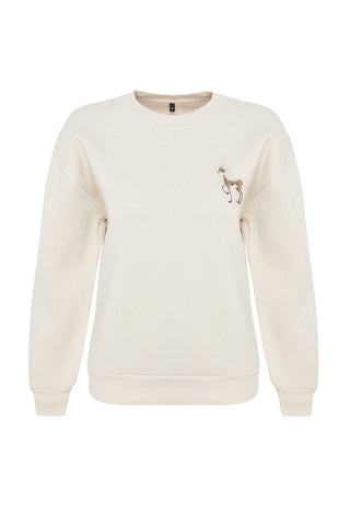 Stone Color Embroidered Fleece Thick Lining Sweatshirt