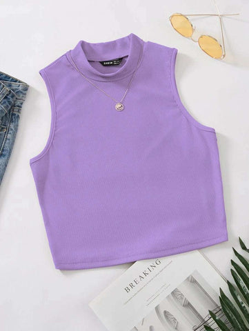 EZwear Mock Neck Rib-knit Tank Top