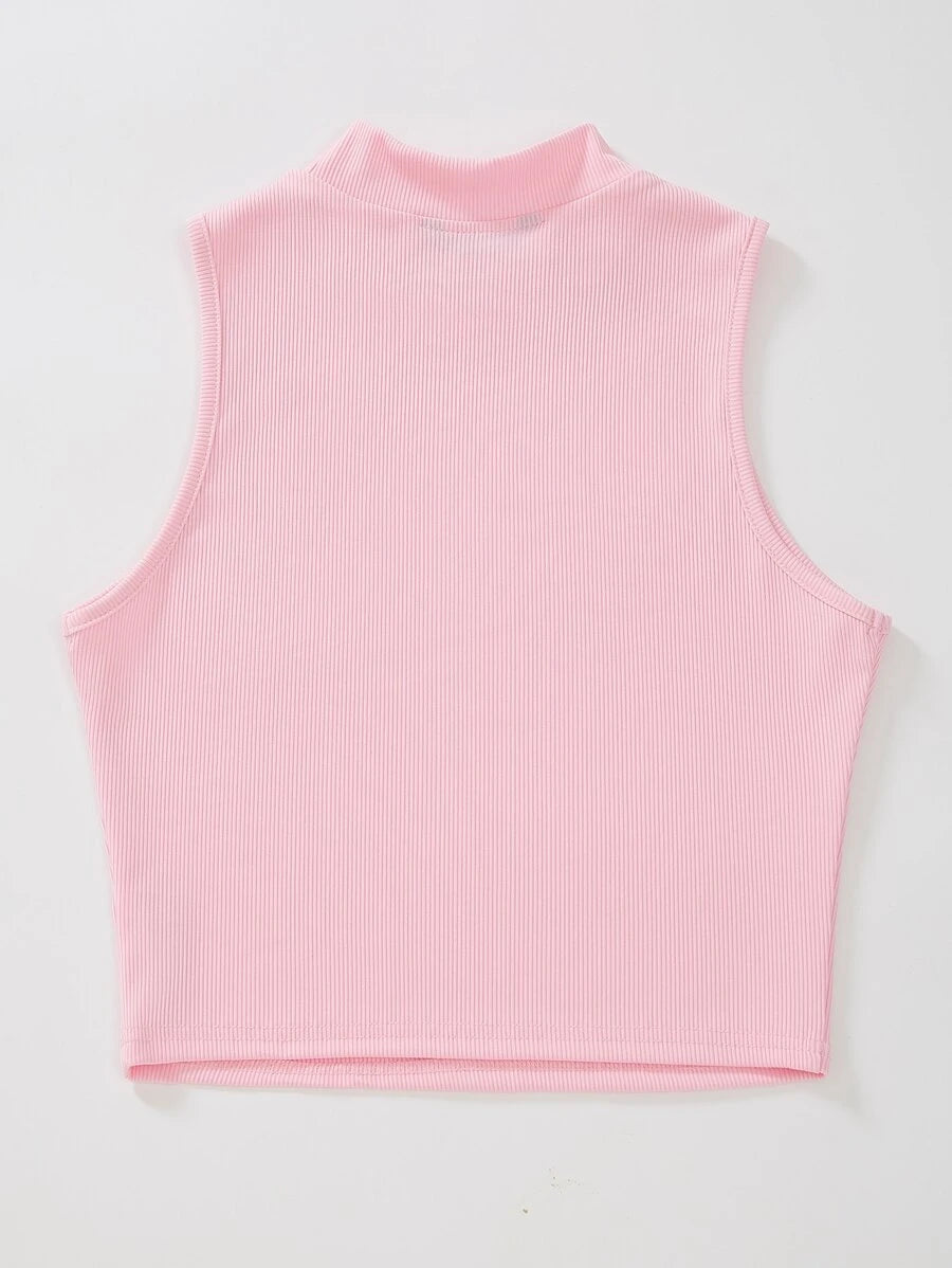 EZwear Mock Neck Rib-knit Tank Top