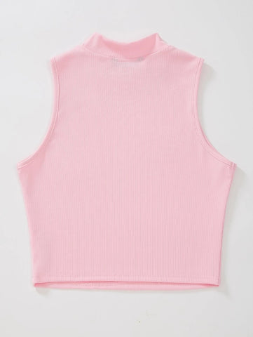 EZwear Mock Neck Rib-knit Tank Top