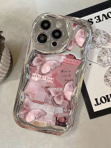 Electroplated New Cream Texture Wavy Edge Butterfly Colorful Painting Cute Protective Phone Case
