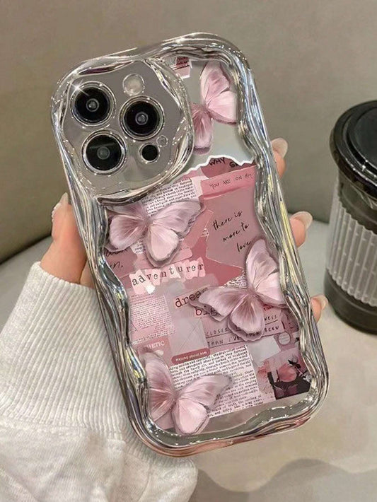 Electroplated New Cream Texture Wavy Edge Butterfly Colorful Painting Cute Protective Phone Case