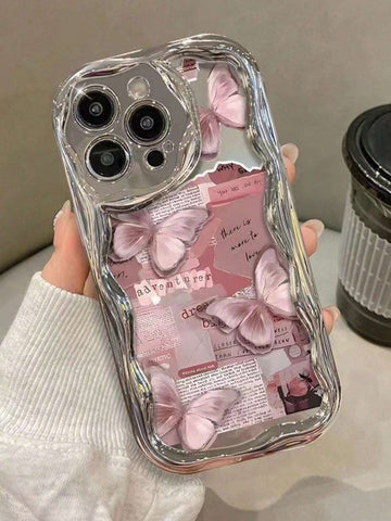 Electroplated New Cream Texture Wavy Edge Butterfly Colorful Painting Cute Protective Phone Case