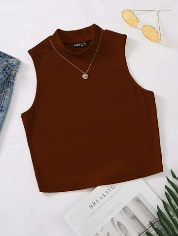 EZwear Mock Neck Rib-knit Tank Top