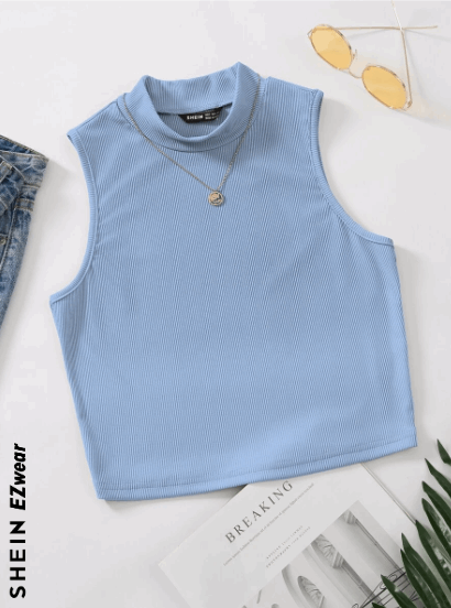 EZwear Mock Neck Rib-knit Tank Top