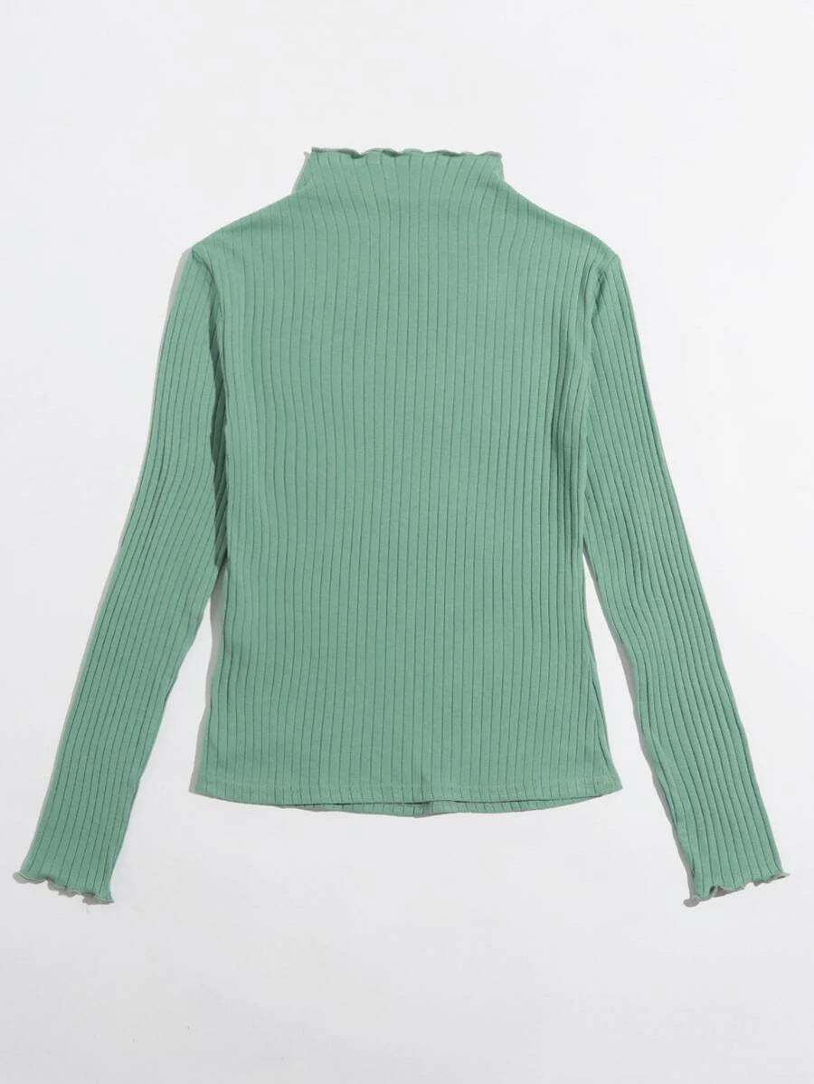 EZwear Lettuce Trim Rib-knit Top