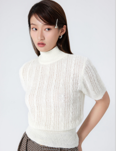 Wool-blend Texture High Neck Sweater