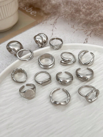 14pcs Minimalist Fashion Asymmetrical Metallic Gold Water Drop Shape Rings