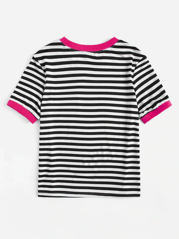 EZwear Neon Green Pocket Patched Striped Ringer Tee