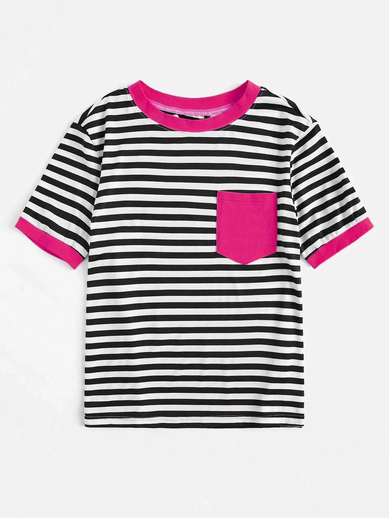 EZwear Neon Green Pocket Patched Striped Ringer Tee