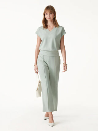 V-Neck Short Sleeve Top & Cropped Straight-Leg Pants