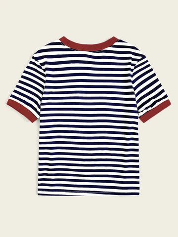 EZwear Neon Green Pocket Patched Striped Ringer Tee