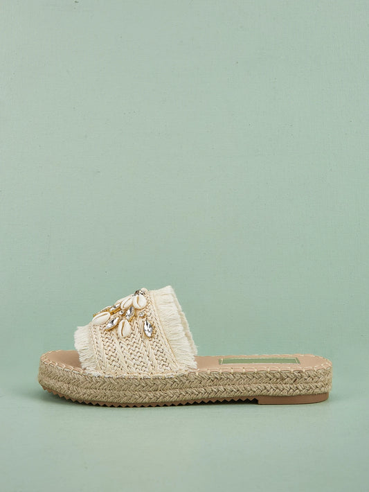 Women's Comfortable Shell Tassel Strap Flat Slip-On Sandals