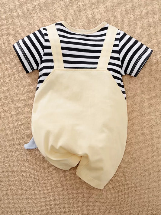 Baby Boy Cartoon Patched Striped Romper
